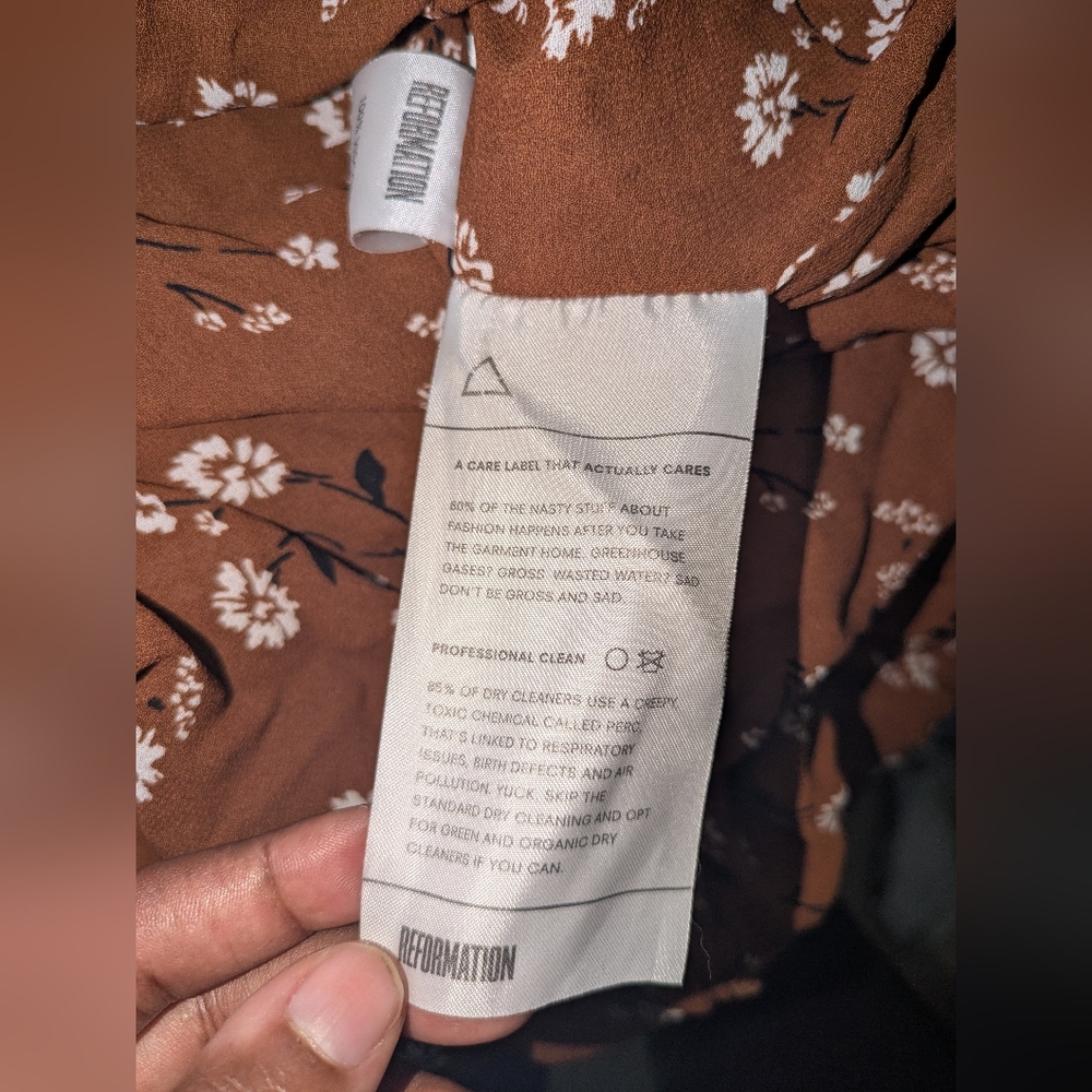 Reformation Leigh Floral Brown Dress Size small $218 - Picture 6 of 8